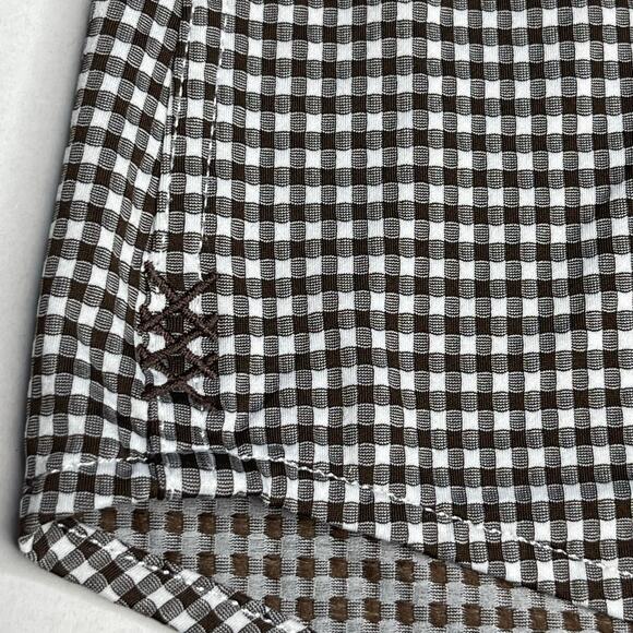 Rhone Brown Gingham Casual Button Down stretch commuter Shirt Slim Fit size M - Picture 9 of 11